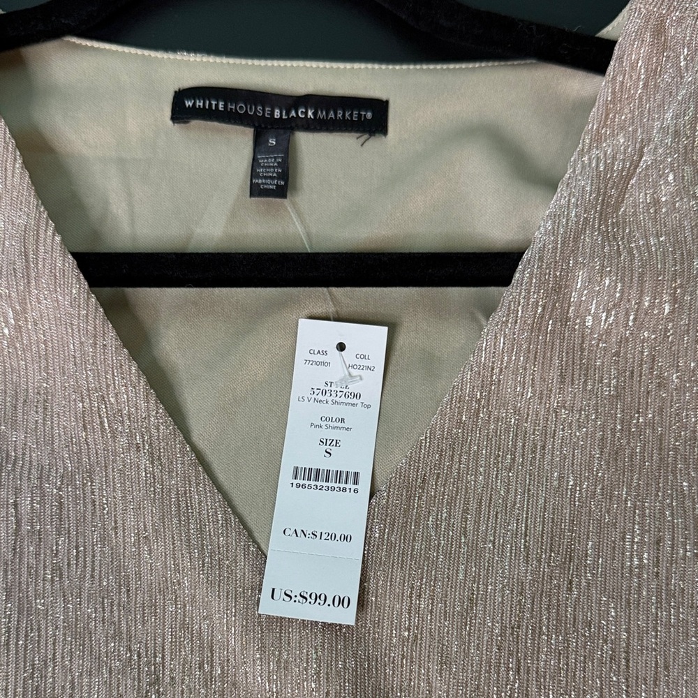 White House Black Market  Shimmering Metallic blush Top NWT - Picture 6 of 7
